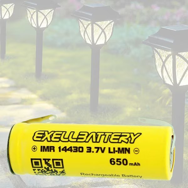 14430 3.7V Li-Ion 650mAh Rechargeable Solar Light Battery WITH SOLDER TABS, Exell Battery, Mfr#: EBLI-14430C6.5-WT_SOLAR